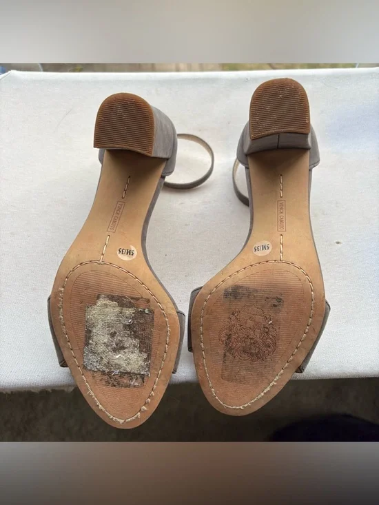 Vince Camuto Taupe Suede Ankle-Strap Block Heels - Picture 6 of 7